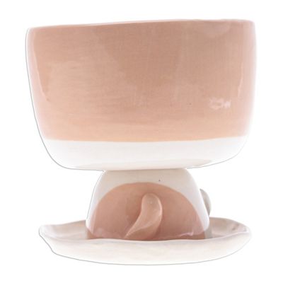 Alternate image for Cat-Shaped Ivory Orange Ceramic Mini Flower Pot with Saucer Enchanting Kitty