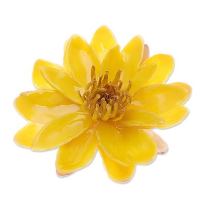 Alternate image for Nature-Themed Yellow Lotus Brooch Pin Crafted in Thailand Harmonious Yellow