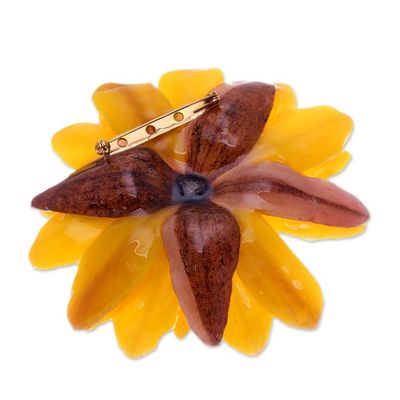 Alternate image for Nature-Themed Yellow Lotus Brooch Pin Crafted in Thailand Harmonious Yellow
