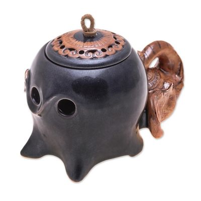 Alternate image for Thai Handmade Elephant-Themed Dark Grey Ceramic Oil Warmer Gentle Giants Palace