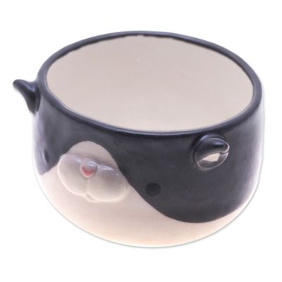 Alternate image for Handcrafted Tuxedo Cat-Themed Ceramic Flower Pot and Saucer Tuxedo Blossoming