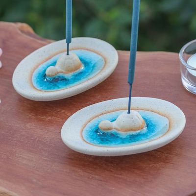 Alternate image for Handcrafted Turtle-Themed Ceramic Incense Holders Pair Turtle World