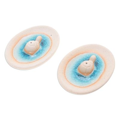 Alternate image for Handcrafted Turtle-Themed Ceramic Incense Holders Pair Turtle World