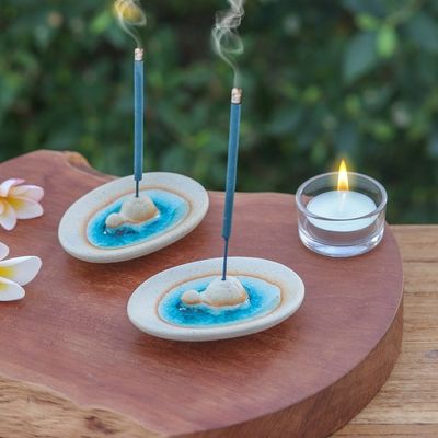 Alternate image for Handcrafted Turtle-Themed Ceramic Incense Holders Pair Turtle World