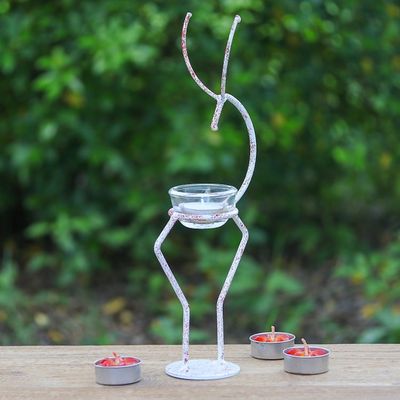 Alternate image for Iron Deer Tealight Holder in White and Red from Thailand Deer Splendor in Red