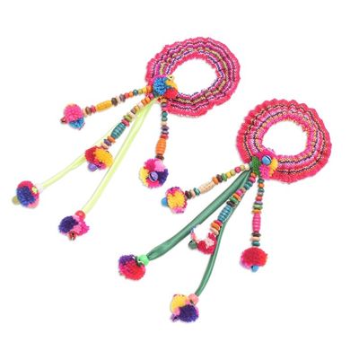 Alternate image for Artisan Crafted Cotton-Blend Hair Scrunchies Pair Hmong Spirit in Green