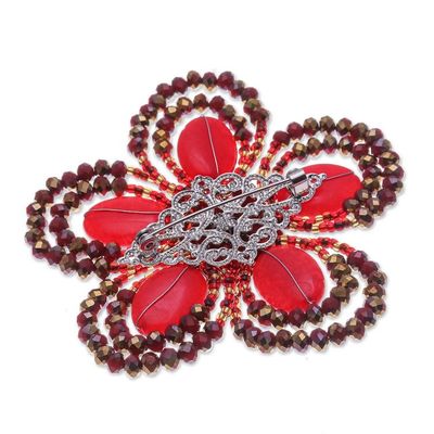 Alternate image for Handcrafted Floral Red Quartz and Glass Beaded Brooch Pin Spring in Love