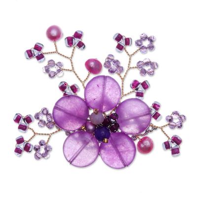 Alternate image for Flower-Shaped Purple Cultured Pearl and Quartz Brooch Pin Petals of Magic