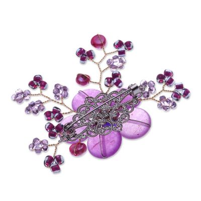 Alternate image for Flower-Shaped Purple Cultured Pearl and Quartz Brooch Pin Petals of Magic