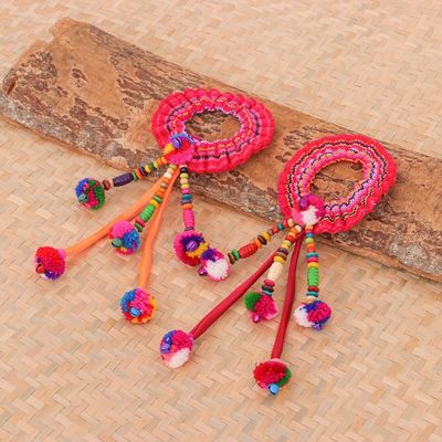 Alternate image for Hand Made Cotton-Blend Hair Scrunchies Pair Hmong Spirit in Red-Orange