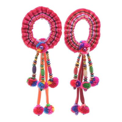 Alternate image for Hand Made Cotton-Blend Hair Scrunchies Pair Hmong Spirit in Red-Orange