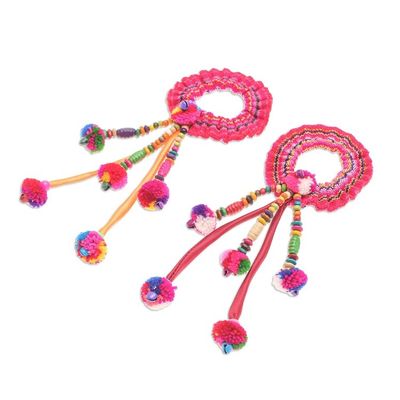 Alternate image for Hand Made Cotton-Blend Hair Scrunchies Pair Hmong Spirit in Red-Orange