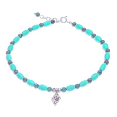 Alternate image for Blue Howlite and Jasper Beaded Anklet with Silver Charm Triangular Bloom in Blue