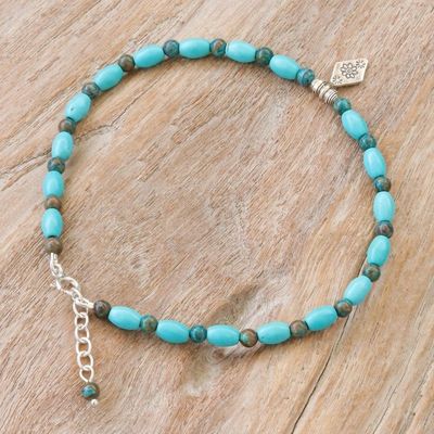 Alternate image for Blue Howlite and Jasper Beaded Anklet with Silver Charm Triangular Bloom in Blue