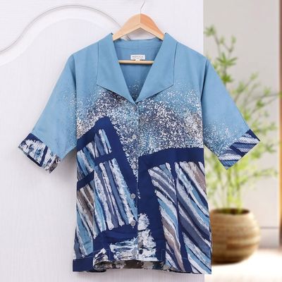 Alternate image for Hand Made Batik Cotton Buttoned Blouse Artist on Holiday
