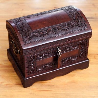 Alternate image for Womens Colonial Leather and Wood Jewelry Box Colonial Treasure