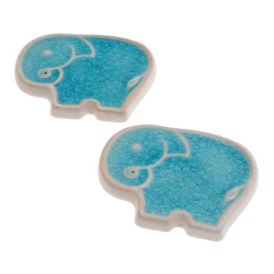 Alternate image for Handcrafted Elephant-Shaped Blue Incense Holders Pair Blue Elephant