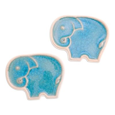 Alternate image for Handcrafted Elephant-Shaped Blue Incense Holders Pair Blue Elephant