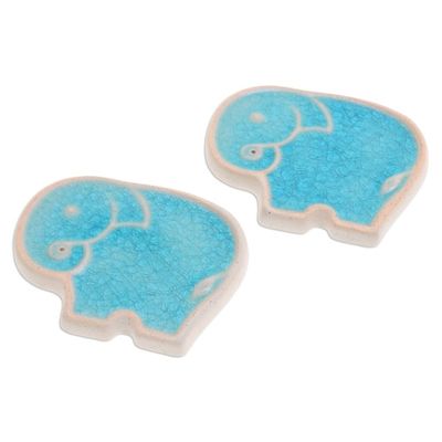 Alternate image for Handcrafted Elephant-Shaped Blue Incense Holders Pair Blue Elephant