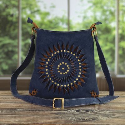 Alternate image for Suede Shoulder Bag in Blue with Adjustable Strap from Peru Ripple Effect