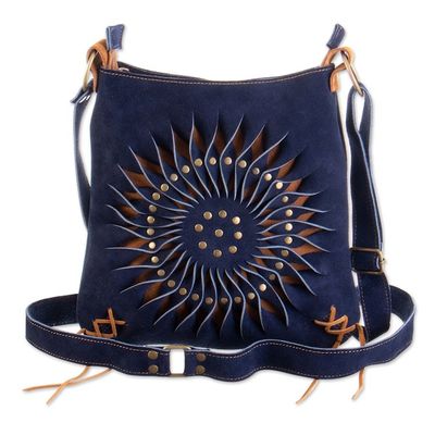 Alternate image for Suede Shoulder Bag in Blue with Adjustable Strap from Peru Ripple Effect