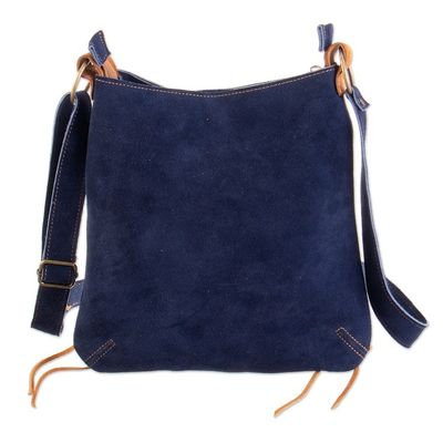 Alternate image for Suede Shoulder Bag in Blue with Adjustable Strap from Peru Ripple Effect