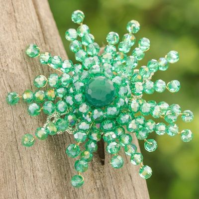 Alternate image for Star-Shaped Green Chalcedony and Glass Beaded Brooch The Harmonious Starlight