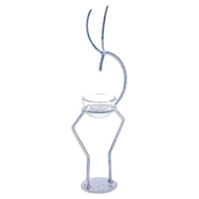 Alternate image for Iron Deer Tealight Holder in White and Blue from Thailand Deer Splendor in Blue