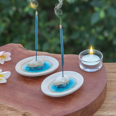 Alternate image for Handcrafted Elephant-Themed Ceramic Incense Holders Pair Elephant World