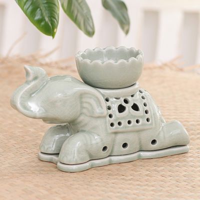 Alternate image for Handcrafted Celadon Oil Warmer Royal Elephant