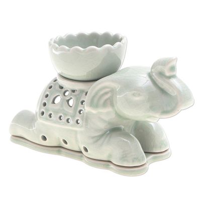 Alternate image for Handcrafted Celadon Oil Warmer Royal Elephant