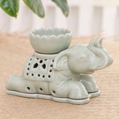 Alternate image for Handcrafted Celadon Oil Warmer Royal Elephant