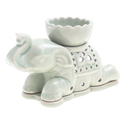 Alternate image for Handcrafted Celadon Oil Warmer Royal Elephant