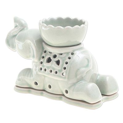 Alternate image for Handcrafted Celadon Oil Warmer Royal Elephant