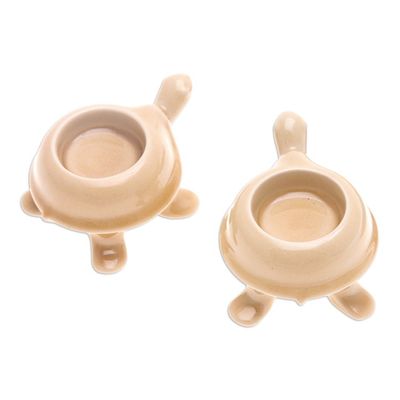 Alternate image for Handmade Turtle Ceramic Candleholders in a Brown Hue Pair Warm Guide