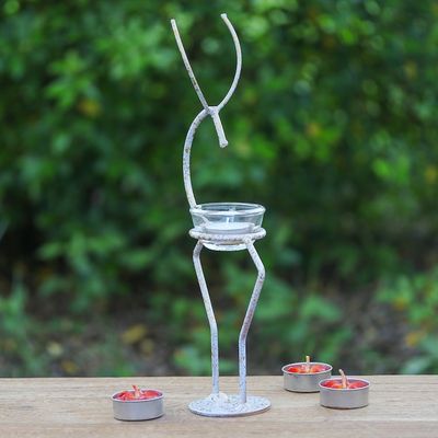 Alternate image for Handcrafted Iron Deer Tealight Holder in White and Gold Deer Splendor