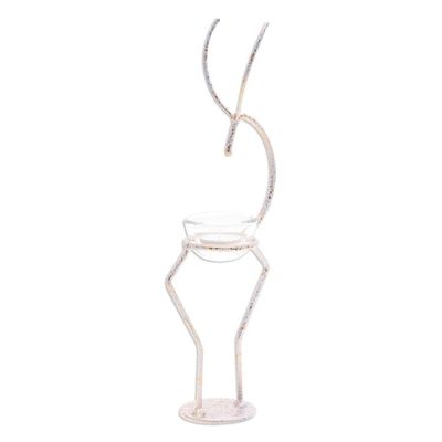 Alternate image for Handcrafted Iron Deer Tealight Holder in White and Gold Deer Splendor