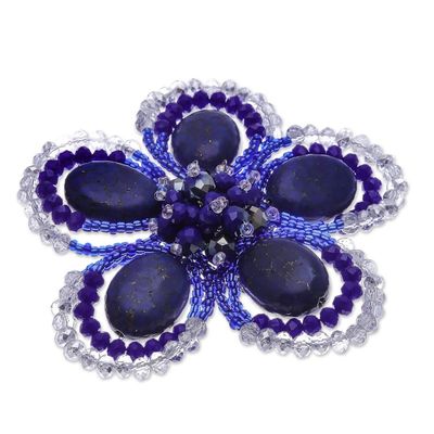 Alternate image for Handmade Floral Dark Blue Howlite and Glass Bead Brooch Pin Spring in Dreams
