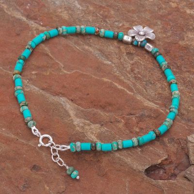 Alternate image for Handmade Jasper Beaded Silver Pendant Anklet from Thailand Ankle High