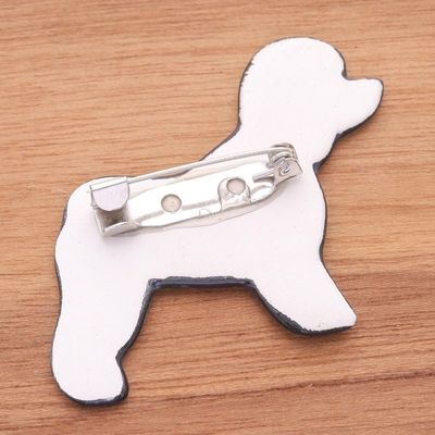 Alternate image for Hand Painted Black Poodle Dog Brooch Pin with Flowers Black Floral Poodle