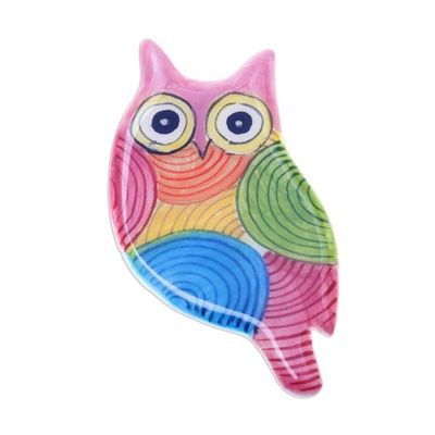 Alternate image for Colorful Ceramic Owl Brooch from Thailand Rainbow Owl