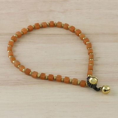 Alternate image for Handmade Orange Quartz and Brass Beaded Anklet from Thailand Sunset Dreams