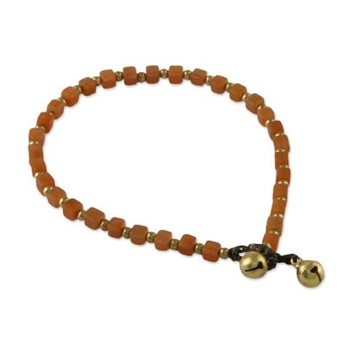 Alternate image for Handmade Orange Quartz and Brass Beaded Anklet from Thailand Sunset Dreams