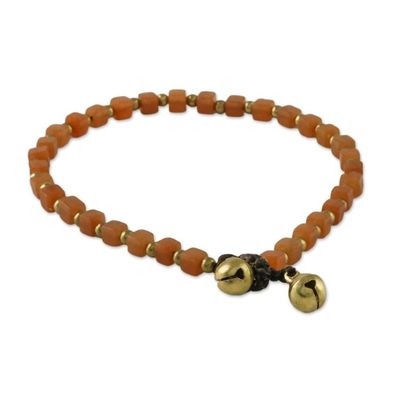 Alternate image for Handmade Orange Quartz and Brass Beaded Anklet from Thailand Sunset Dreams