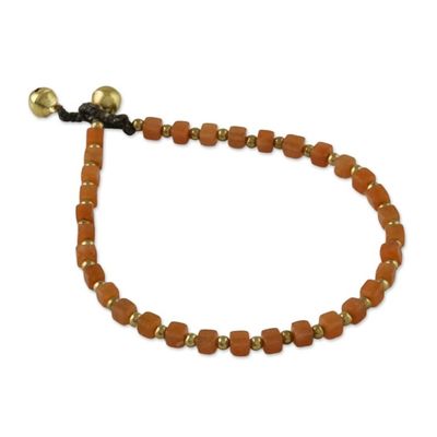 Alternate image for Handmade Orange Quartz and Brass Beaded Anklet from Thailand Sunset Dreams