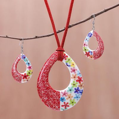 Alternate image for Floral Ceramic Jewelry Set Crafted in Thailand Thai Blossom