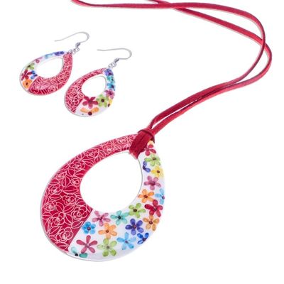 Alternate image for Floral Ceramic Jewelry Set Crafted in Thailand Thai Blossom