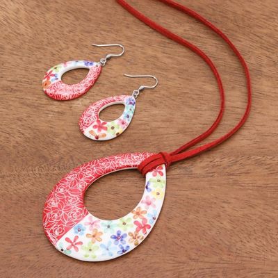 Alternate image for Floral Ceramic Jewelry Set Crafted in Thailand Thai Blossom