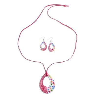 Alternate image for Floral Ceramic Jewelry Set Crafted in Thailand Thai Blossom