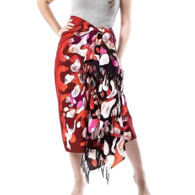 Alternate image for Hand-Painted Cotton Sarong in Crimson from Thailand Crimson Dance